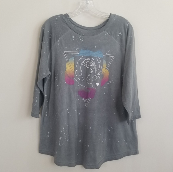 Torrid Geo Rose 3/4 Sleeve Raglan Tee Shirt Top Large - Picture 1 of 4